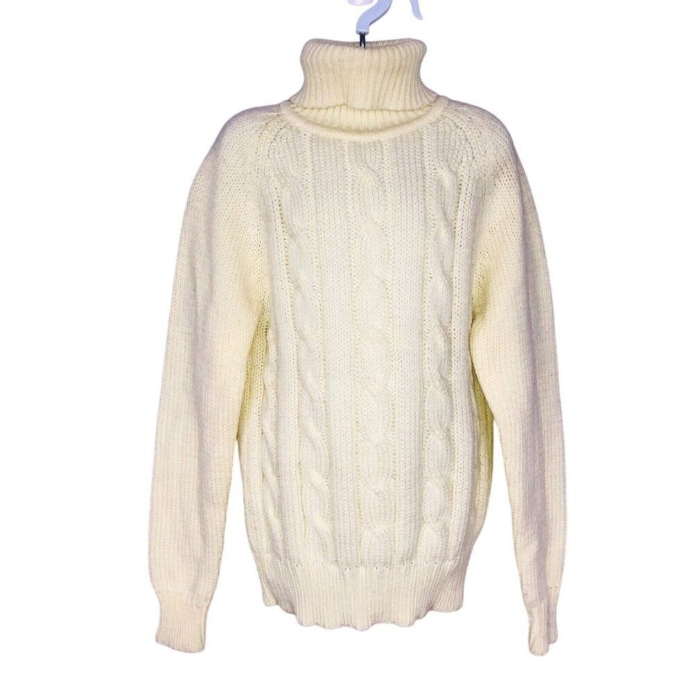 Vintage 70s Lapplander Sweater Womens S Ivory Cable Knit Turtleneck